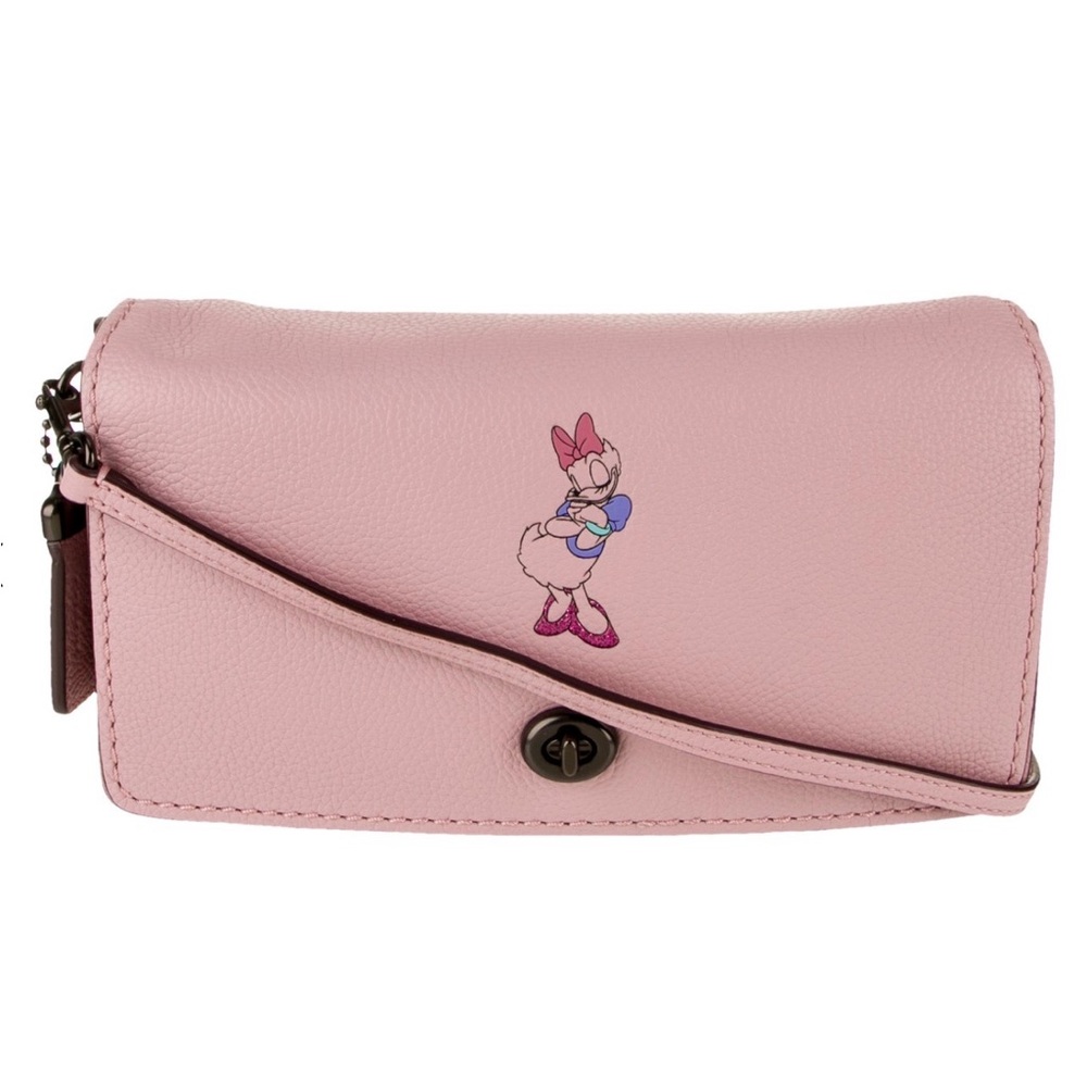 Coach Disney Daisy Duck Motif Dinky Pink Leather Crossbody Bag NEW Duster Includ